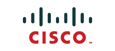 Cisco logo with stylized lines above the name in red.